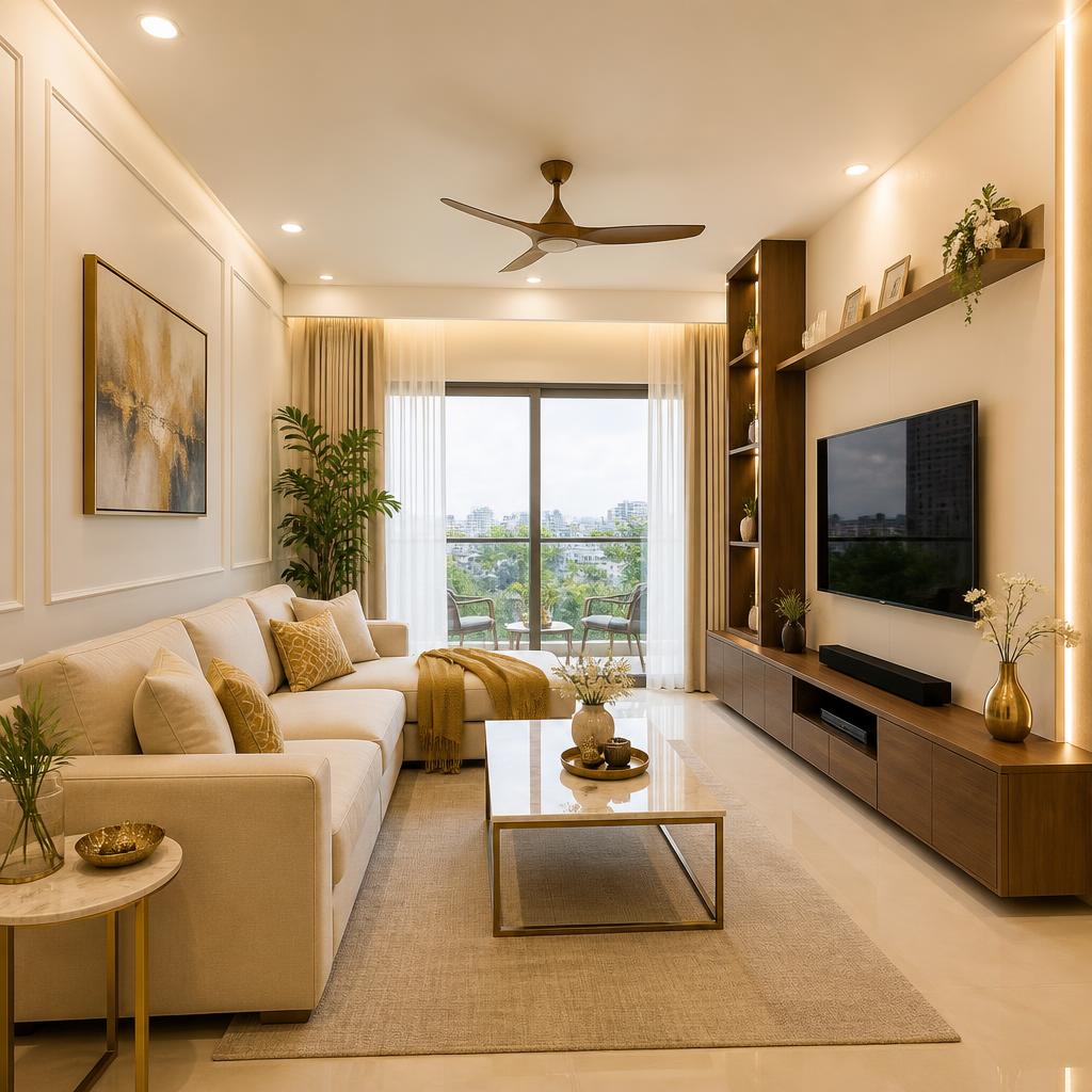 Warm minimalist living room by Iinfinity Space